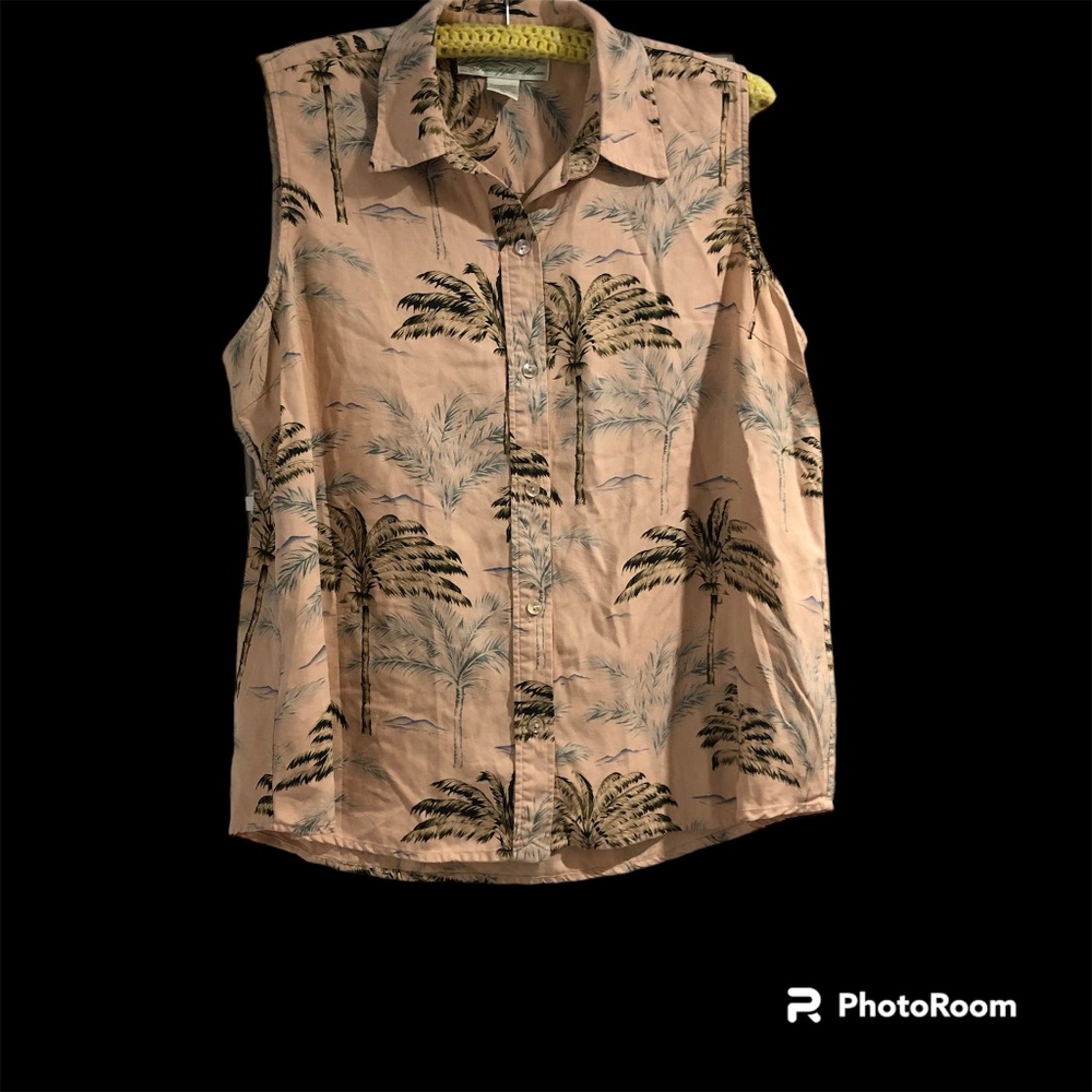 Silk Hawaiian Palm Trees Print Top Sz: XL Vacation Summer Pineapple Moon